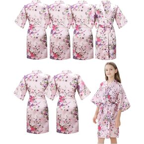 6Pcs Girls Silky Robes Birthday Girl Spa Party Wedding Bridal Party Flower Girl Robe Kimono