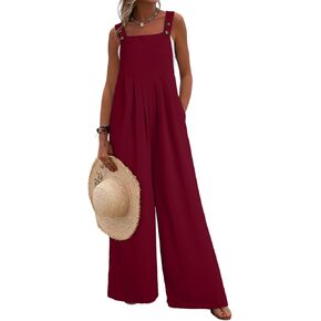 Dokotoo Size M Womens Plus Size Jumpsuits for Women Overalls Loose Casual Wide Leg One Piece Sleeveless Solid Jumpsuit Adjustable Straps Long Pant Rompers with Pockets.