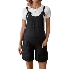 MakeMeChic Women's Maternity Romper Casual Sleeveless Tie Front Double Pocket Pregnancy Short Overalls Jumpsuits in Saudi Arabia