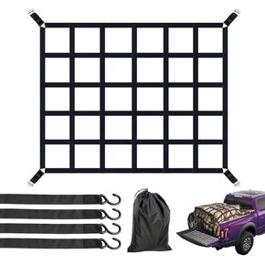 Cargo Net for Pickup Truck Bed (50" x 42") - Heavy Duty 1100 lbs Capacity, Adjustable Cam Buckles & S-Hooks, Thick Herringbone Nylon, with Drawstring Storage Bag for Trailers and Trucks