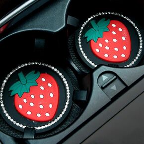 2pcs Strawberry Cup Holders Car Coasters Strawberry Pattern Car Coaster Car Decor Car Accessories (Red)