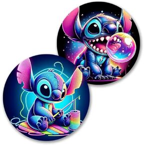 Rawan Car Cup Holder Coaster, 2PCS Cute Stitch Car Coasters for Cup Holder Universal Auto Anti Slip Insert Coaster Car Assecories for Women Men,Cute Car Interior Accessories (D)
