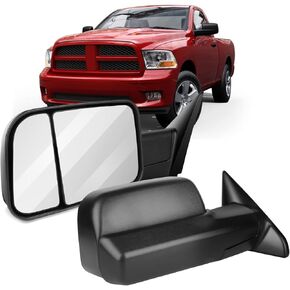 OCPTY New Pair Towing Mirrors Manual Adjusted No Turn Signal Black Compatible With 2009-2017 For Dodge For Ram 1500 Pickup Truck 2010-2017 For Dodge For Ram 2500 3500 Pickup