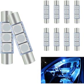 10 PCS Car LED Reading Light, 1.1In x 0.24In 5050-3SMD 180 Degree Lighting No Delay Plug Play Super Bright Sunshade Vanity Light, Roof Light Bulb Replacement, Suitable for Most Cars (White)