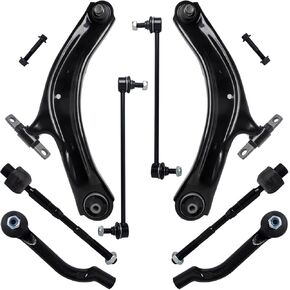 8Pc Front End Suspension Kit Fit For 2008-2013 Ni-ssan Rogue, 14-15 Rogue Select, 2 Lower Control Arm w/Ball Joint 2 Sway Bar Link 4 Outer Inner Tie Rod End (# K621452 K621453 EV800550 ES800582)