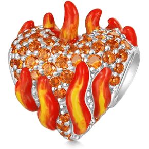 GNOCE Emoji Heart on Fire Charm for Her, S925 Sterling Silver Bead Charm for Women Wife, Valentine‘s Day, Mother’s Day Jewelry Gift