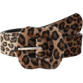 Verdusa Women's Leopard Print Belts Faux Fur PU Leather Waist Belts