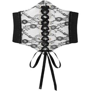 WHIPPY Women Lace-up Corset Waist Belt Transparent PVC Lace Crochet Petal Elastic Wide Belt for Dress