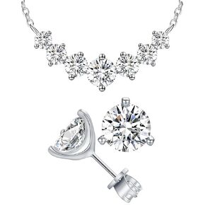 Moissanite Earrings 4.0 CTW (2.0 Ct Each) Moissanite Necklace for Women (5.0 Carat) Jewelry Gift Set
