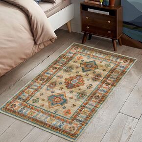 Small Area Rug 2x3 Washable Entryway Doormat Vintage Area Rug Boho Distressed Rug Indoor Floor Carpet Accent Rug for Living Room Bedroom Kitchen, Blue