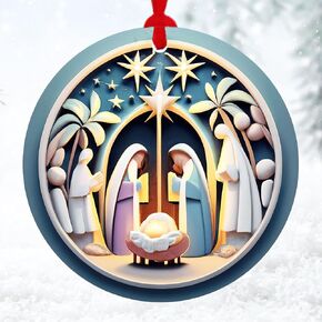 Nativity Ornaments Round Acrylic Ornament, Christian Christmas Ornaments, Jesus Gifts, Christmas Nativity, Religious Christmas Ornaments, Nativity Christmas Ornaments (Style 5)