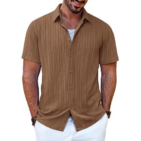 PJ PAUL JONES Men's Summer Beach Shirt Short Sleeve Button Down Shirt Textured Casual Shirts