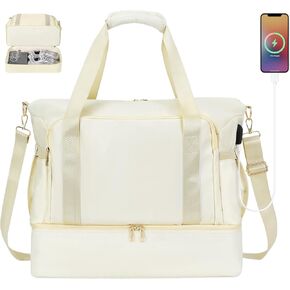 MoKo Personal Item Travel Bag - Duffle Bag with USB Charging Port, Weekender Overnight Carry On Bag with Wet Pocket for Women Travel, Gym, Yoga, Pink