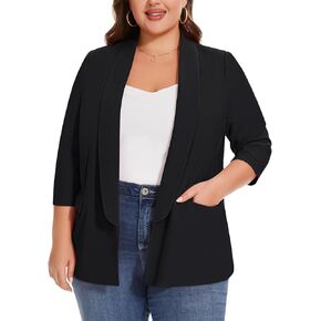 MINTLIMIT Plus Size Blazers for Women Casual Work Office 3/4 Sleeve Open Front Cardigan Suit Jacket Blazer with Pockets