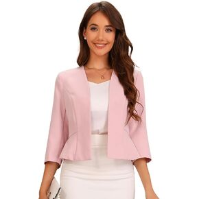 Allegra K Elegant Blazer for Women's Open Front Collarless 3/4 Sleeve Peplum Business Work Suit Jacket