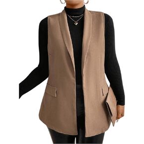 MakeMeChic Women's Plus Size Open Front Blazer Lapel Sleeveless Work Office Vest Jacket