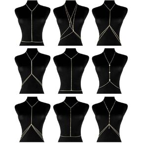 9PCS Body Chains for Women Layered Bra Bikini Waist Belly Body Chains Rhinestone Sexy Body Jewelry Set for Summer Beach