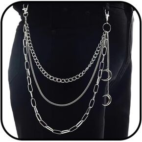 Goth Pant Chain for Women Moon Wallet Chain Vintage Spike Jeans Pocket Chain Chunky Layered Pants Chain for Men Punk Cool Spike Body Chain Fashion Statement Jewelry Silver