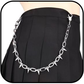 Goth Pant Chain for Women Moon Wallet Chain Vintage Spike Jeans Pocket Chain Chunky Layered Pants Chain for Men Punk Cool Spike Body Chain Fashion Statement Jewelry Silver