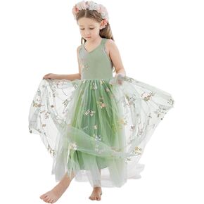 Flower Girl Dress Floral Embroidered Tulle Bow Tie Dresses for Wedding Garden Party Girl's Fairy Dresses 6M-14Y