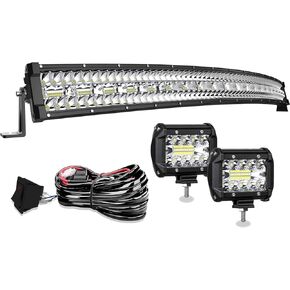 LED Light Bar T-Former 42 Inch 780W Curved Triple Row Flood Spot Combo Beam Off Road Lights 2pc 4 Inch 60W Led Pod Lights with Wiring Kit for Trucks ATV UTV Polaris Pickup Boats etc