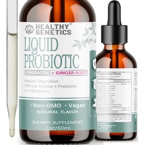 Liquid Probiotics for Women Men & Kids | Prebiotic +Ginger + Probiotics for Digestive Health | Acidophilus Probiotic | Dairy Free | Vegan | Non-GMO | Gluten Free | 30 Servings