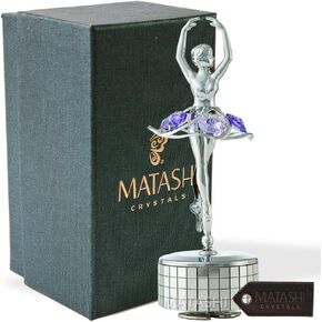 Matashi Mom Gifts Chrome Plated Ballet Dancer Wind-Up Music Box with Purple Crystals, Home Bedroom Decor Tabletop Ornaments Gift for Musician Wife Mother's Day Birthday Anniversary (Swan Lake)