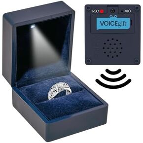 Voice Recordable Ring Box with LED - 3" X 3" 60 Seconds Audio Recording Ring Box for Anniversary, Weddings and Celebration | Midnight Blue