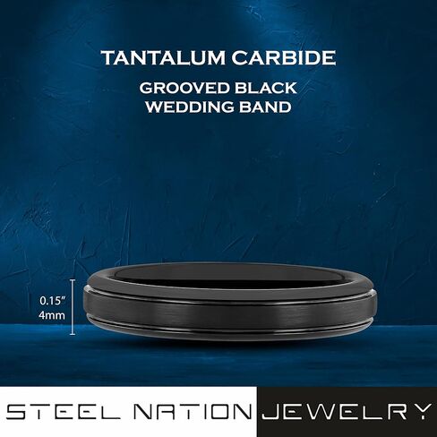 Tantalum Carbide 4mm Silver Gray Tone Satin and Black Finish Horizontal Double Grooved Men’s Wedding Band Ring in Saudi Arabia