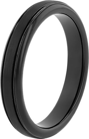 Tantalum Carbide 4mm Silver Gray Tone Satin and Black Finish Horizontal Double Grooved Men’s Wedding Band Ring in Saudi Arabia