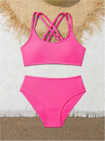 Milumia Girl's 2 Piece Swimsuits Criss Cross Spaghetti Strap Bikini Sets in Saudi Arabia