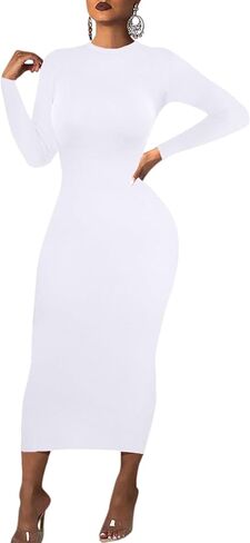 Women's Long Sleeve Bodycon Dress - Midi Casual Club Party Long Fitted Tight Fall Dresses in Saudi Arabia