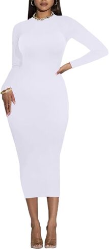 Women's Long Sleeve Bodycon Dress - Midi Casual Club Party Long Fitted Tight Fall Dresses in Saudi Arabia