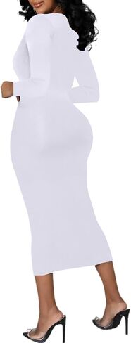 Women's Long Sleeve Bodycon Dress - Midi Casual Club Party Long Fitted Tight Fall Dresses in Saudi Arabia