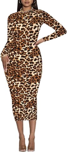 Women's Long Sleeve Bodycon Dress - Midi Casual Club Party Long Fitted Tight Fall Dresses in Kuwait