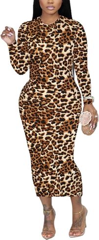 Women's Long Sleeve Bodycon Dress - Midi Casual Club Party Long Fitted Tight Fall Dresses in Kuwait