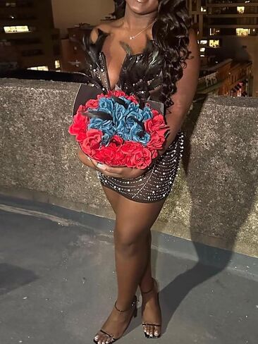 فساتين عيد ميلاد للنساء مثير ريشة متألقة شفافة لحفلات العشاء والترتر وحجر الراين XS-2XL in Kuwait