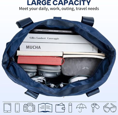 Foldable Tote Bag for Women, Lightweight Shoulder Bag With Compartment and Zipper for Travel, Work, Outdoor in Saudi Arabia