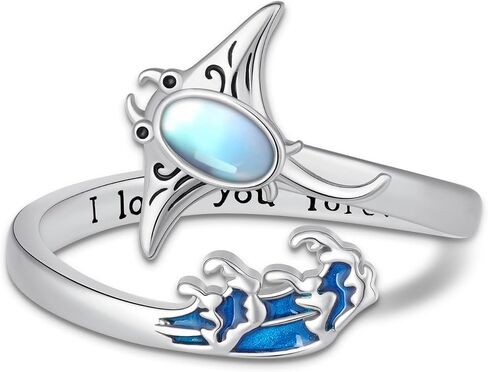 Sea Turtle Ring 925 Sterling Silver Turtle Ocean Wave Open Ring Beach Blue Opal Tortoise Rings I Love You Forever Jewelry Birthday Valentines Day Gifts for Women in Saudi Arabia