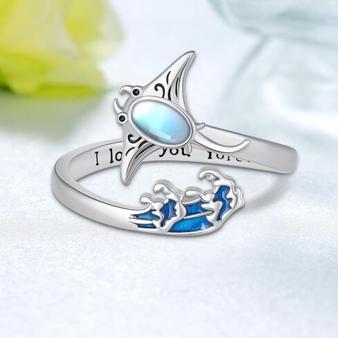 Sea Turtle Ring 925 Sterling Silver Turtle Ocean Wave Open Ring Beach Blue Opal Tortoise Rings I Love You Forever Jewelry Birthday Valentines Day Gifts for Women in Saudi Arabia