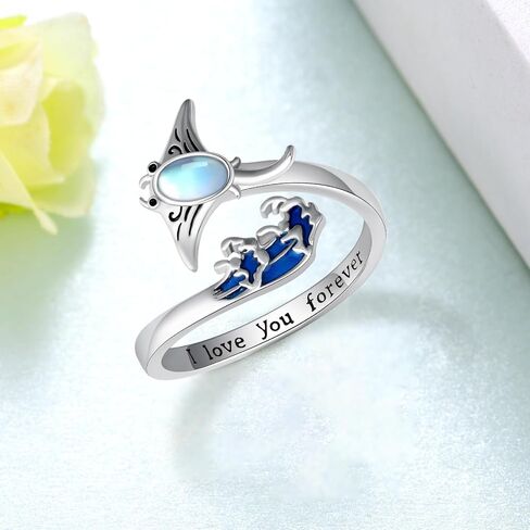 Sea Turtle Ring 925 Sterling Silver Turtle Ocean Wave Open Ring Beach Blue Opal Tortoise Rings I Love You Forever Jewelry Birthday Valentines Day Gifts for Women in Saudi Arabia