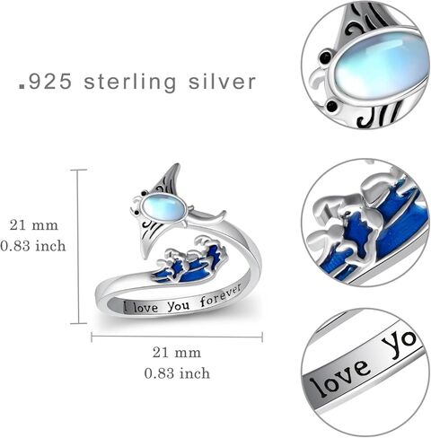Sea Turtle Ring 925 Sterling Silver Turtle Ocean Wave Open Ring Beach Blue Opal Tortoise Rings I Love You Forever Jewelry Birthday Valentines Day Gifts for Women in Saudi Arabia