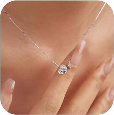 LOVECOM S925 Sterling Silver Heart Necklace for Women Dainty 14k Gold Plated CZ Love Heart Pendant Choker Necklaces Trendy Heart Chain Jewelry Birthday Teacher 2024 Graduation Gifts for Her Daughter in Kuwait