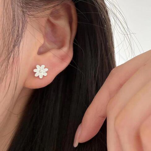 20G Cartilage Mini Stud Earrings Cute Daisy Flower Enamel Earring 925 Sterling Silver Floral Tiny Ball Screw Back Tragus Barbell Sleeper Studs Lovely Birthday Jewelry Gifts for Women Teen Girls Hypoallergenic in Kuwait
