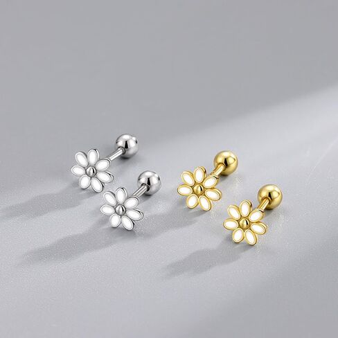 20G Cartilage Mini Stud Earrings Cute Daisy Flower Enamel Earring 925 Sterling Silver Floral Tiny Ball Screw Back Tragus Barbell Sleeper Studs Lovely Birthday Jewelry Gifts for Women Teen Girls Hypoallergenic in Kuwait