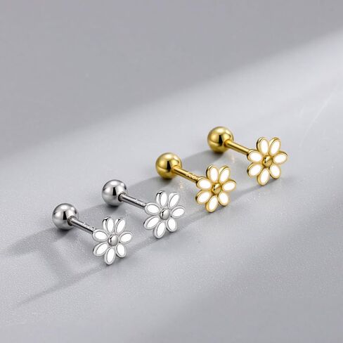 20G Cartilage Mini Stud Earrings Cute Daisy Flower Enamel Earring 925 Sterling Silver Floral Tiny Ball Screw Back Tragus Barbell Sleeper Studs Lovely Birthday Jewelry Gifts for Women Teen Girls Hypoallergenic in Kuwait