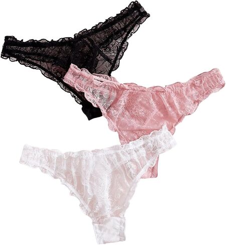 GORGLITTER Women's 3 Pack Lace Cheeky Panties Low Waisted Hipster Briefs Underwear Sexy G String Thongs in Saudi Arabia
