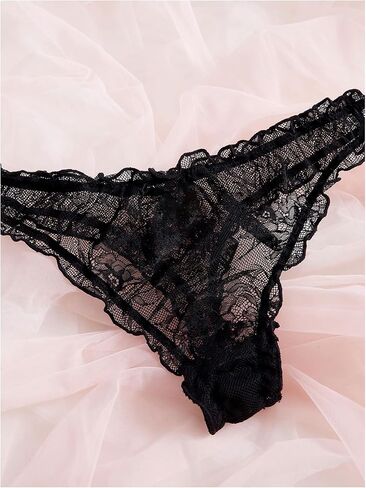 GORGLITTER Women's 3 Pack Lace Cheeky Panties Low Waisted Hipster Briefs Underwear Sexy G String Thongs in Saudi Arabia