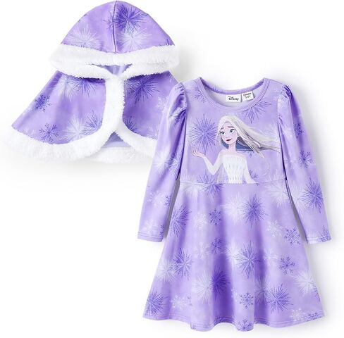 Disney Princess Frozen Elsa Toddler Girl Costume: Long Sleeve Dress and Hooded Short Cape Set for Birthday Party 2-6 Years in Saudi Arabia