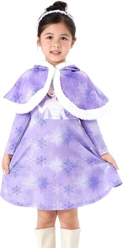 Disney Princess Frozen Elsa Toddler Girl Costume: Long Sleeve Dress and Hooded Short Cape Set for Birthday Party 2-6 Years in Saudi Arabia